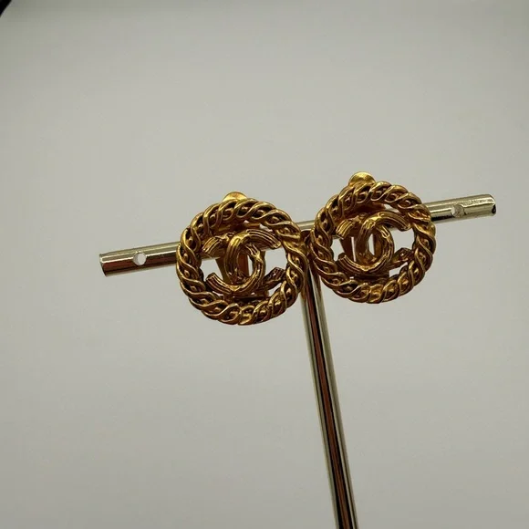 Chanel Gold Interlocking Clip Earrings - Picture 1 of 7